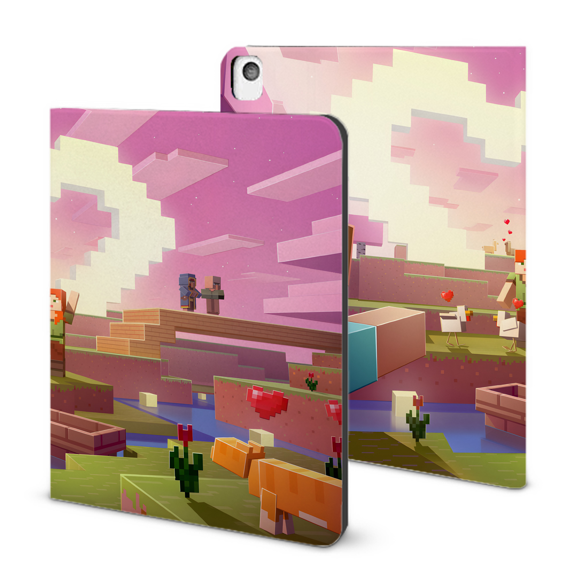 （画像用） マインクラフト ブロックの世界 Minecraft MC Block world IPadケース ペンホルダー付き ブックスタイルデザイン